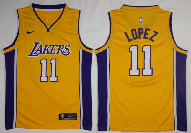 Men Los Angeles Lakers #11 Lopez Yellow Game Nike NBA Jerseys
